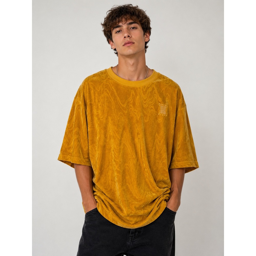 Savage X Fenty Rihanna Mustard Yellow Terry Swirl Jacquard Oversized T-Shirt M